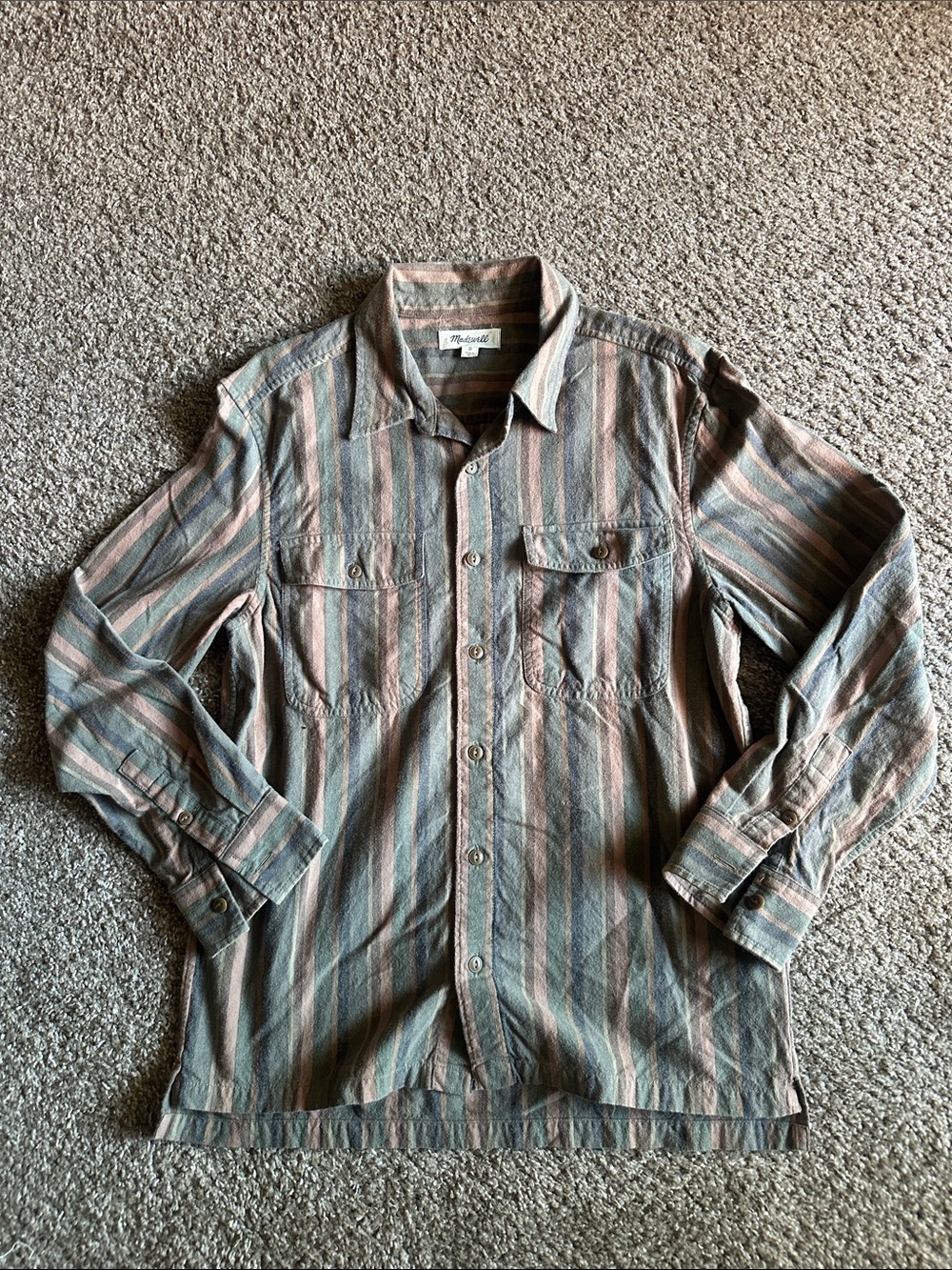Madewell Striped Button-Down Shirt in Green and Tan